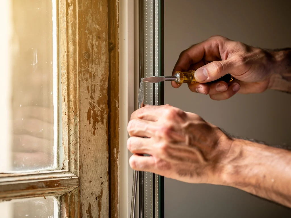 Pose d'un double vitrage de rénovation sur une fenêtre en bois ancienne